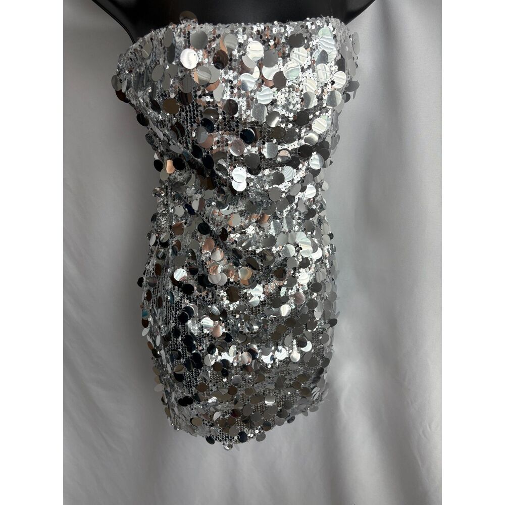 Strapless Silver Sequin Mini Dress - Picture 3 of 11